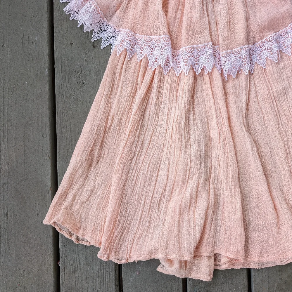 Jen's Pirate Booty Peach Gauzy‎ Flounce Festival Mini Dress M/L